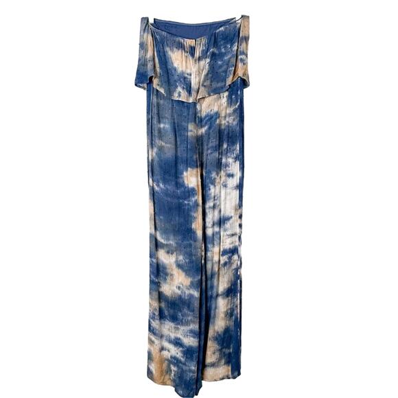 Blue Blush Women's Wide Slit Leg Opening Strapless Jumpsuit Tan Blue Medium - Picture 8 of 10